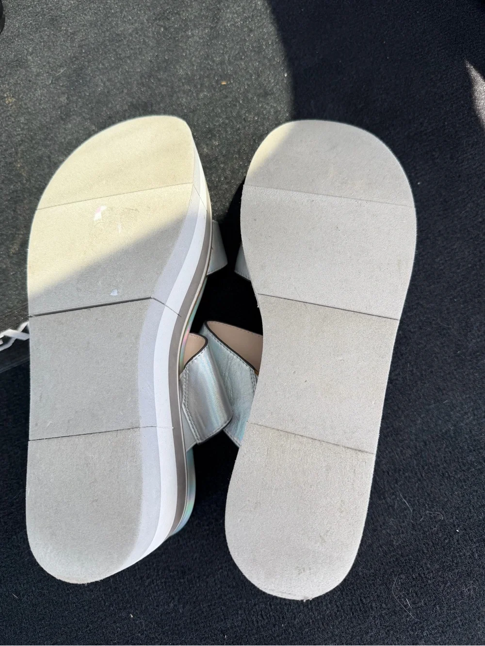 Naked Feet Iridescent Platform Slide Sandal - Silver Size 8
